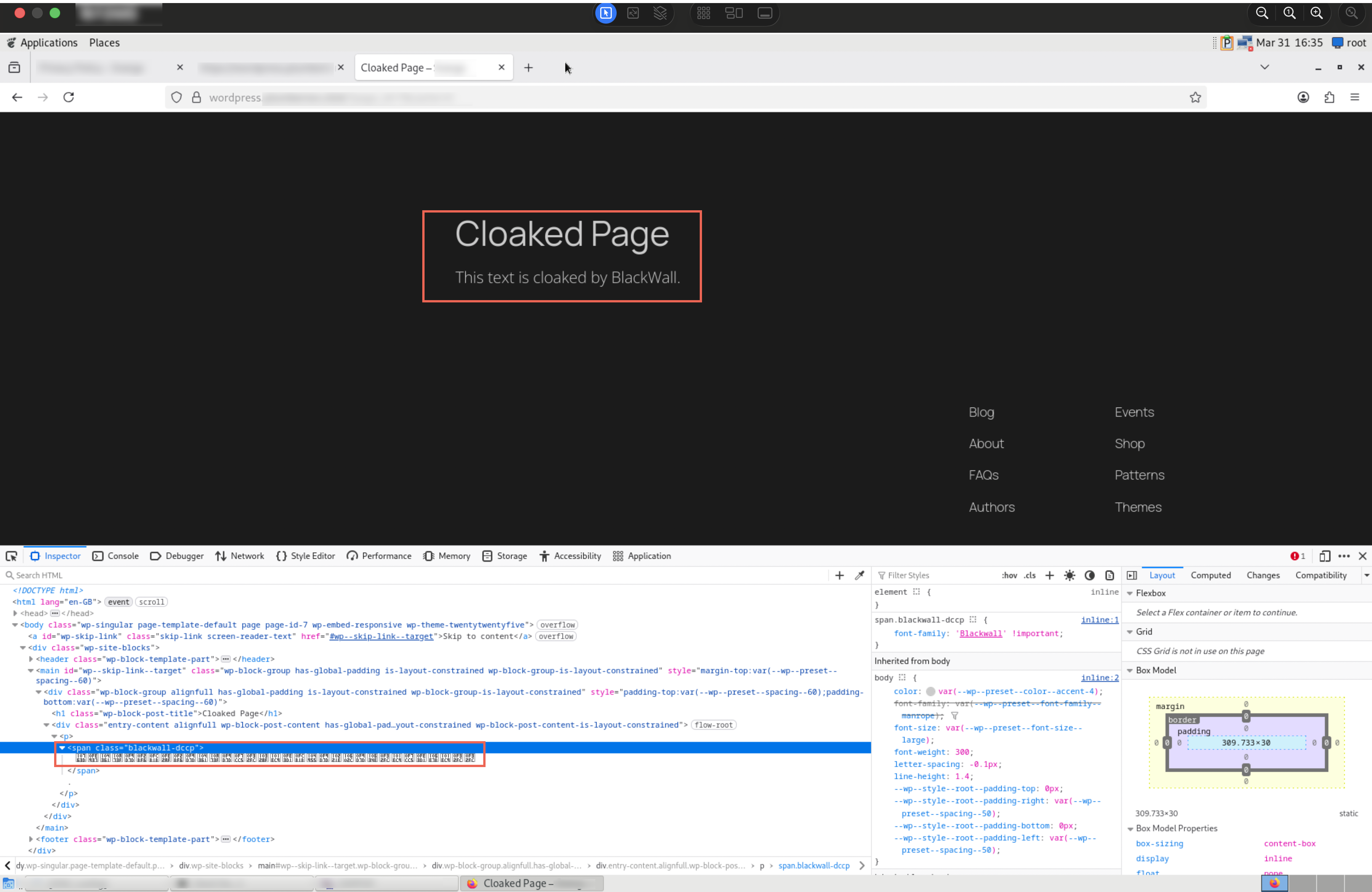 Website page cloaked